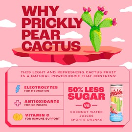 Pricklee Wild Strawberry Cactus Water - Packed With Antioxidants, Electrolytes, Vitamin C - Natural Sports Drink for Immunity, & Recovery - Non-Sparkling, Low-Sugar, Low-Calorie, No Caffeine