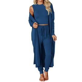 BTFBM 3 Piece Matching Sets Tank Tops Wide Long Pants Cardigan Lounge Sets For Women Sweatsuit Women Clothing Fall 2025(Dark Blue, XX-Large)