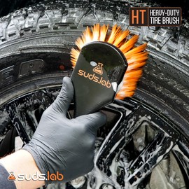 SudsLab HT Wheel and Tire Brush - Rim Cleaner Wheel Brush for Cleaning Car, Truck, Auto, Motorcycle, Detailing Tools, Curved Shape, Black, 8.5 Inch x 3 Inch x 3 Inch