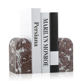Koville Turkish Natural Marble Bookends for Shelves, Decorative Book Ends, 13lbs Heavy-Duty Marble Book Holders, Bookshelf Apartment Decor for Normal Books/CD/Video Games(Leopard)