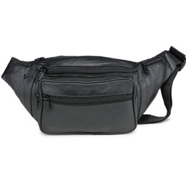 K London Stylish Real Leather Black Waist Bag Elegant Style Travel Pouch Passport Holder with Adjustable Strap(1446_black), Black, small, Money Belt