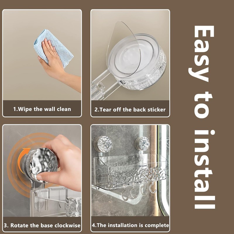 AYWSTC Shower Caddy Suction Cup, Wall Mounted Rack Organizer Removable