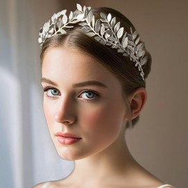 Unicra Silver Leaf Headband Bridal Wedding Headpiece Leaves Festival Hair Accessories for Women and Brides (Silver)