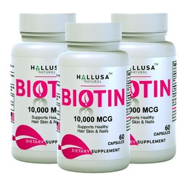 HALLUSA NATURAL HallBiotin - Dietary Supplement Biotin 10.000 mcg 60 Capsules - Support Hair, Skin & Nails - Healthcare Beauty - Hallusa Natural vitamins women - Color: 3 Bottle