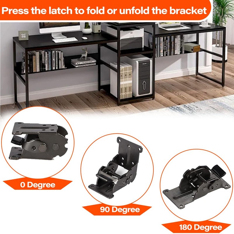 Folding Brackets Black, 0-180 Degrees Self-Lock Hinge with Screws for