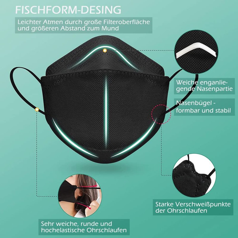 TubeRoo FFP2 fish shape mask, white, pack of 100 masks,