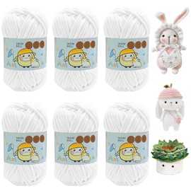 YushengTai Wool for Knitting, 6 x 50 g/60 m, White Chunky Yarn, 3.5 mm, Fluffy Wool, Chenille Wool, Chenille Wool for Crocheting, for Hats, Scarves, Socks, Bags, Baby Blankets, Cushions