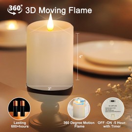 Flickering Flameless Candles, 3D Moving Flame Battery Operated Candles with Timer and Remote, Last 600+ Hours Flameless Candles, Fake Candles, Real Wax Pillar Electric LED Candle 3"x4" 2 Pack