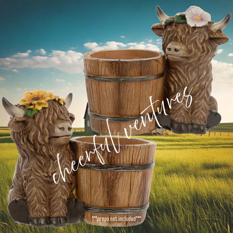 Hobby Lobby Spring Shop Resin Highland Cow Flower Pot 5"H-