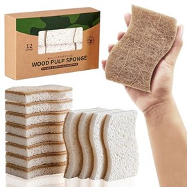 12PCS Esponja para Trastes Naturales, Esponja Trastes EcolóGicas, Esponjas para Trastes Doble Cara, Antirayaduras, Secado Rápido, Ideal para Hogar y C