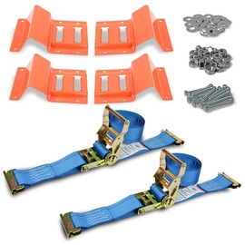 Mytee Products Wheel Chock Tie Down Strap Kit for Trailer & Pickup Trucks - ATV, RZR, Lawn Mower, UTV Tie Down Straps - Trailer Tie Down System for Heavy Duty