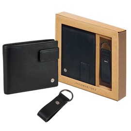 PACOMARTINEZ Men's Gift Set Gift Box with Wallet for Men and Keyring, matte black, Elegant