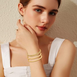 KOLODOGO Gold Plated Bangle Bracelet Open Stackable Round Bangle Bracelet - Lightweight Stainless Steel Bracelet for Women as Best Gifts