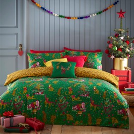 furn. Purrfect Christmas Duvet Cover Set - Toddler - Green/Gold