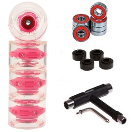 FunTomia Set of 4 (LED) Longboard/Skateboard Wheels (Big Wheels) in 70 x 51 mm 80A Including Mach1® Ball Bearings and Metal Spacer 80A Wheel Hardness + T-Tool