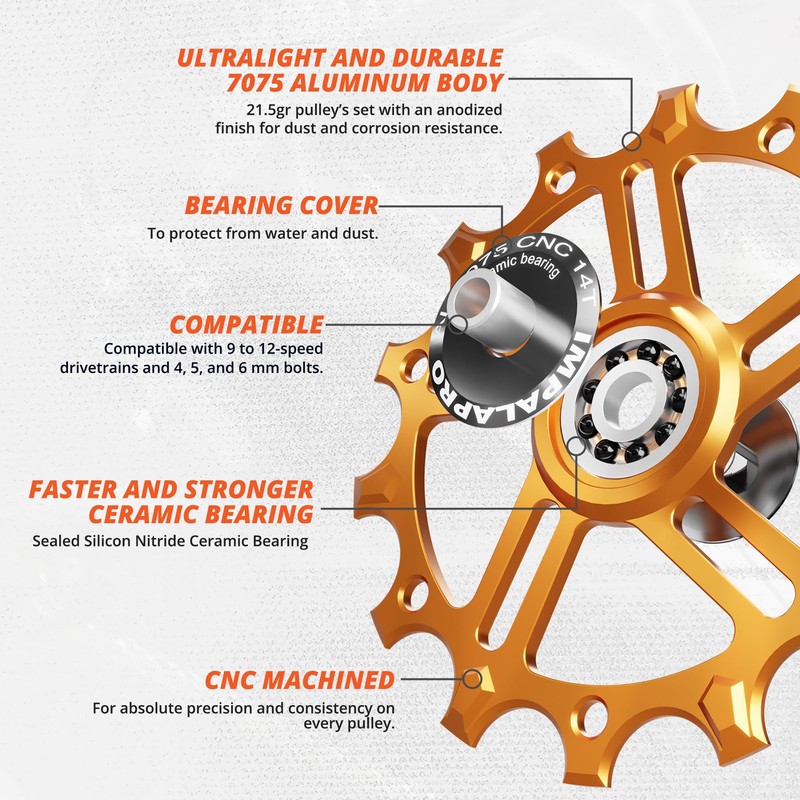 IMPALAPRO - Set of 2 Ceramic Jockey Wheels 12T-14T Aluminium