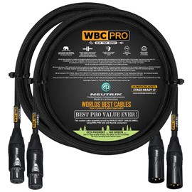2 Units - 2 Foot - WBC-PRO-Quad Ultra-Silent Ultra-Flexible Balanced Star-Quad Cable with Neutrik Male & Female XLR Plugs & Black Tweed Jacket