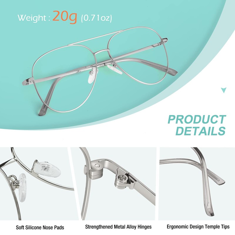 GQUEEN Pilot Style Fake Glasses Without Prescription Women Men Retro