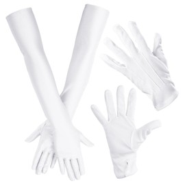 NyxSeat 2 Pairs White Gloves, 1 Pair Short Male and Female Press Stud Gloves and 1 Pair Long Women Party Dance Gloves White Stretch Gloves, White
