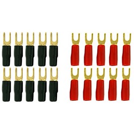 DNF 10 Pair Copper 24K Gold Plated 8 Gauge Spade Terminals 10 Red Boots + 10 Black Boots #8