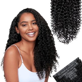 SIYUSI Curly Clip In Hair Extensions, Seamless Pu Weft, Premium Brazilian Remy Human Hair Clip Ins, Invisible & Scalp-Friendly, Natual Black, 4.59oz, 7Pcs (18 Inch)