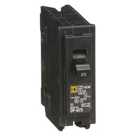 Square D Plug in Circuit Breaker, HOM, Number of Poles 1, 25 Amps, 120VAC, Standard