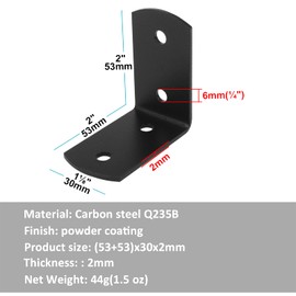 10 PCS 2 x 2 Inches L Shape Corner Brace, Black Steel 90 Degree Right Angle Bracket Shelf Bracket for Wood Furniture Chair Drawer Cabinet, Thickness 2mm