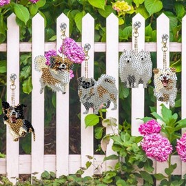 Pack of 5 DIY Animal Diamond Art Painting Keychains, Double-Sided Puppy 5D DIY Diamond Painting Keychain, Craft Mosaic Diamond Art Pendant for Women, Girls, Backpack (Dog)