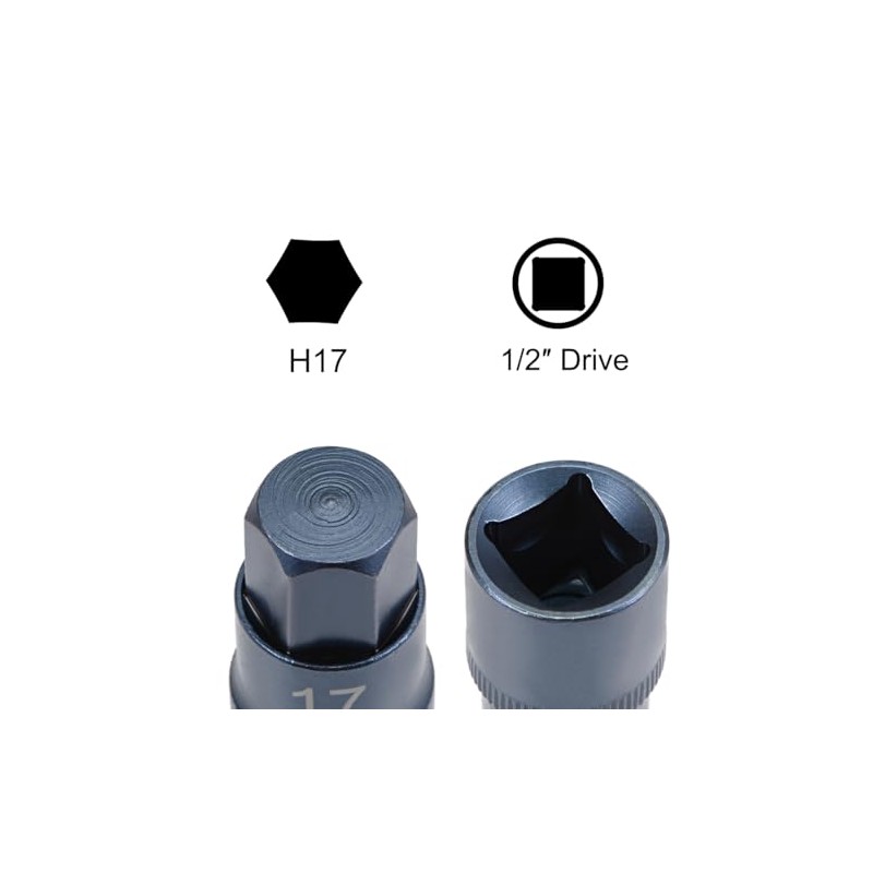 sourcing map 1/2" Drive x H17 (17mm) Hex Bit Socket,