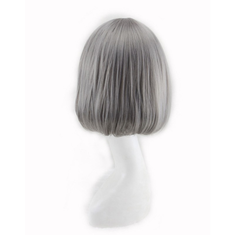 Bob Short Hair Wig Heat Resistant Synthetic Gray Breathable Fluffy