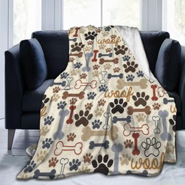 Ngzhyad Dog Paw Print Bones Blanket Flannel Fleece Throw Blanket Dogs Blankets Fuzzy Gifts for Sofa Couch Bedroom 60"X50"