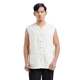 ZooBoo - Chaleco de uniforme de kung fu, estilo chino tradicional Qi Gong, artes marciales, ala Chun Shaolin Tai Chi, ropa de entrenamiento, Blanco, Medium
