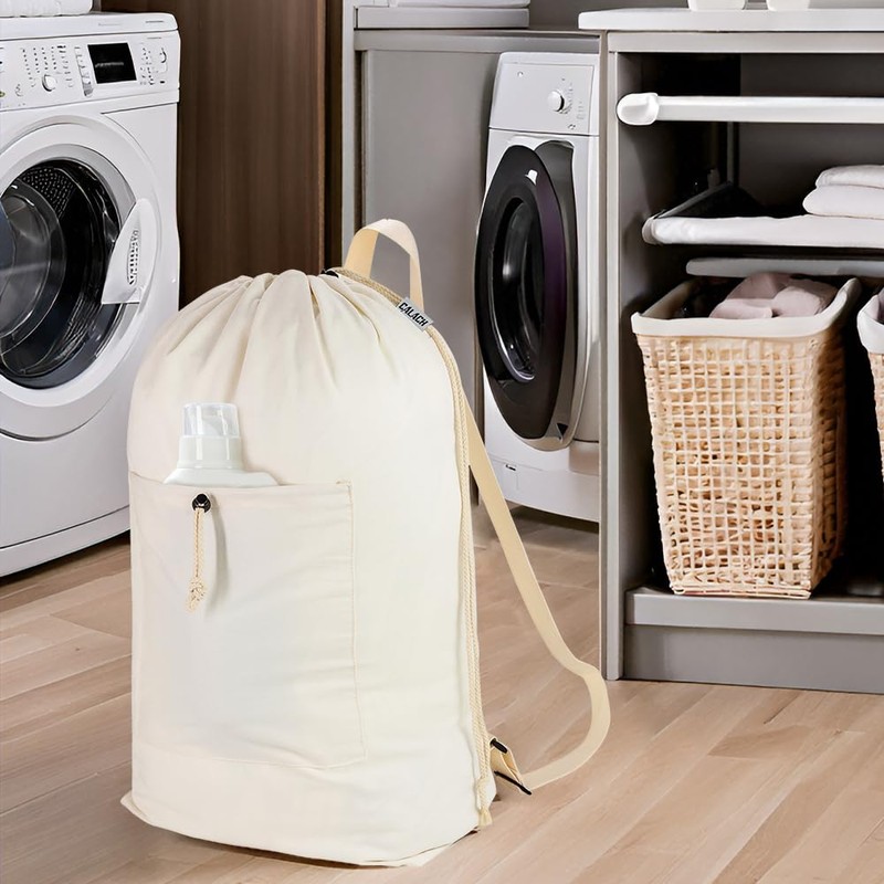 Laundry Bag Backpack, Canvas Laundry bag with Straps & Large