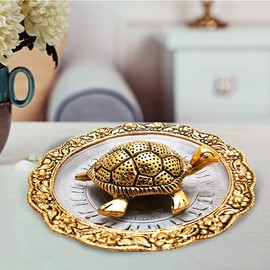 ARCHIES Diwali Gifts Fengshui Metal Turtle Tortoise Kachua on Crystal Plate Vastu Statue Figurine Idol-HTMTL02A22