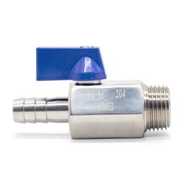 QiiMii Stainless Steel 304 Mini Type Ball Valve BSP Male x Hose Adapter Ball Valve Male Adapter 1/2" x12mm