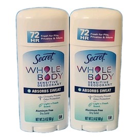 Secret 2 × Secret • WHOLE BODY Aluminum Free • SENSITIVE DEODORANT• Light & Fresh 2.4oz
