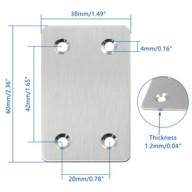 BokWin 12Pcs Flat Straight Mending Plates, 2.4" x 1.5" Mounting Bracket Plate, 0.05" Thickness Stainless Steel Straight Corner Brackets, Heavy Duty Flat Corner Brace for Furniture Repair with Screws