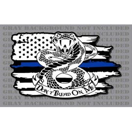 Police Thin Blue Line Tread On Me Gadsden Rattlesnake American Flag Sticker Decal (5"x8")