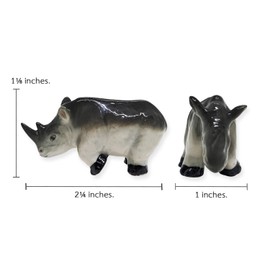 WitnyStore Tiny 2¼" Black Gray Stand Rhino Rhinoceros Figurine - Miniature Hand Made Ceramic Rhinoceroses Ungulate Mammal Wildlife Animals Porcelain Decorative Figure Collectible Figurines Décor Gifts