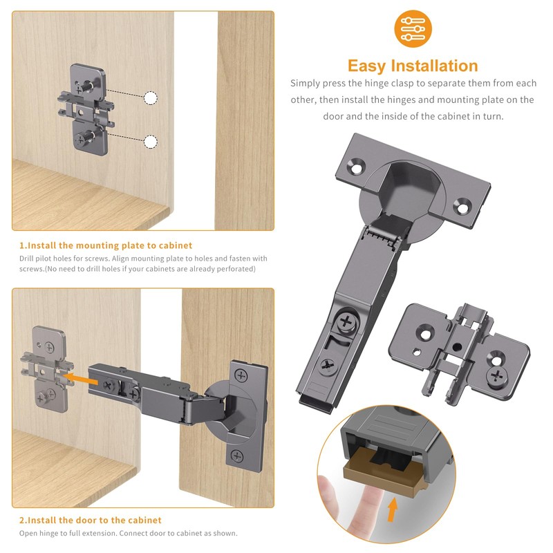 Chibery 10 Pack Frameless Half Overlay Soft Close Concealed Hinges,
