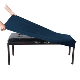 SINOSSO Soft Velvet Bedroom Bench Cover, (48"- 62") L x (15"- 20") W Stretch Washable Upholstered Protector Rectangle Long Chair Slipcover, (XL, Navy Blue)