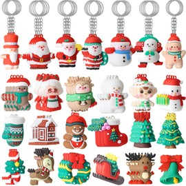 Becfupo 100 Pcs Christmas Rubber Keychains Bulk, 3D Santa Claus Snowman Xmas Tree Reindeer Hanging Ornaments With Keyrings For Christmas Tree Decoration, Xmas Party Supplies