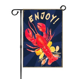 WHPCT ENJOY Garden Flag,Lobster Clam Bake Summer Flag,Crawfish Party Decorations,Seafood Boil Welcome Sign Crawfish Boil Party Flag for Outdoor House Party Flag Yard Decoration. 12×18''