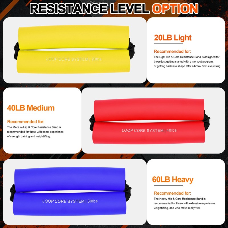 3 Pcs Hip Core System Resistance Bands 20/40/60 Lbs Loop