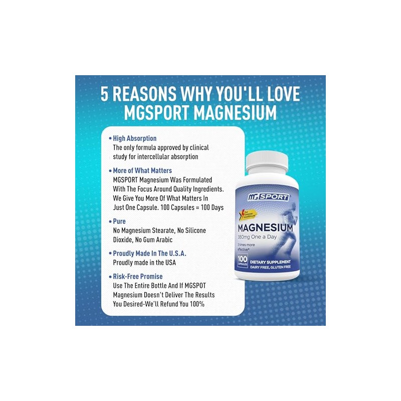 High Absorption Magnesium for Leg Cramps,tensed Muscles, Supports Muscles Function
