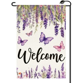 Spring Lavender Floral Butterfly Garden Flag 12x18 Inch Vertical Seasonal Summer Welcome Double Sided Small Flags Farmhouse Outside Decoration For Yard (ONLY FLAG) CJ50