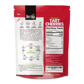 Berrilys Organic Dried Tart Cherries – Sun-Dried - Natural Flavor - Pitted Cherries for Healthy Snacking - Packed with Nutrients - Ideal for Smoothies, Baked Goods, or Treats - Resealable Bag - 10 Oz