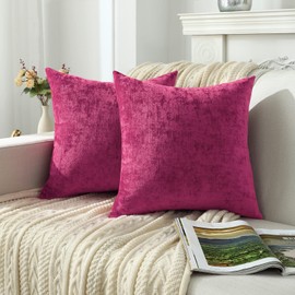 Jeneoo Fuschia Pink Decorative Throw Pillow Covers Soft Chenille Comfy Solid Couch Cushion Cover Decor (Set of 2, 16 x 16 Inches)