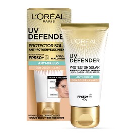 L'Oréal Paris Protector Solar Diario Anti-Brillo FPS50+ UV Defender Tono Claro, 40g