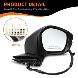 Aspaton Right Passenger Side Mirror Assembly Compatible with Civic 2022-2025, Side Door Mirror with Heated & (BSM) Blind Spot Monitoring & Turn Signal Light and Power 76208T20A31 HO1321352 (8Pins)